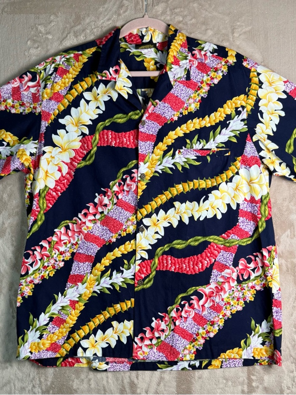 Royal Creations Hawaiian Shirt XL Tropical Aloha Black Floral Hawaii Vacation